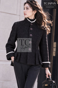 シャネル ジャケット CHANEL 18PA ブラウン ウール 襟 ツイード 100 スタンド カラー プリーツ 42