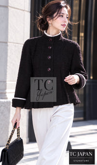 シャネル ジャケット CHANEL 18PA ブラウン ウール 襟 ツイード 100 スタンド カラー プリーツ 42