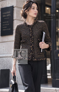 CHANEL Jacket 07PF Brown Navy Metallic Monte Carlo Tweed 36 | HK