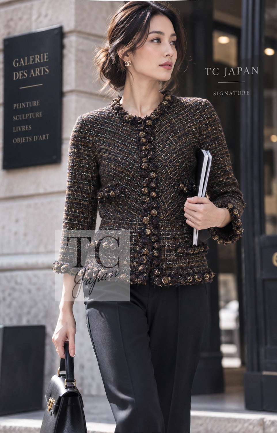 CHANEL Jacket 07PF Brown Navy Metallic Monte Carlo Tweed 36 | HK