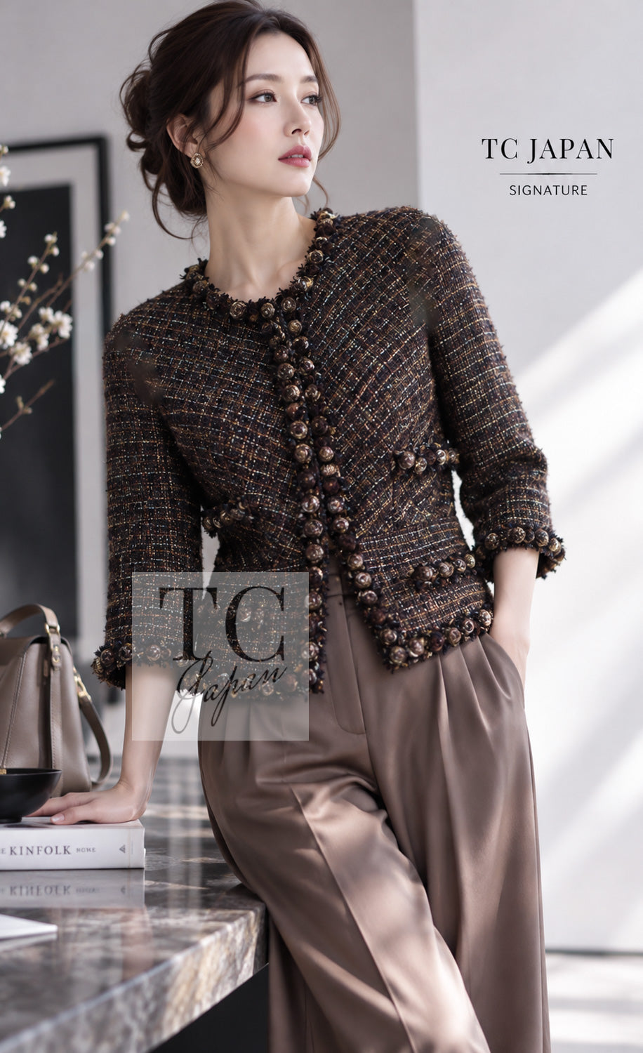 CHANEL Jacket 07PF Brown Navy Metallic Monte Carlo Tweed 36 | HK
