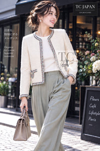 CHANEL Jacket 20C Ivory Orange CC Button Cotton Tweed 42 | INT