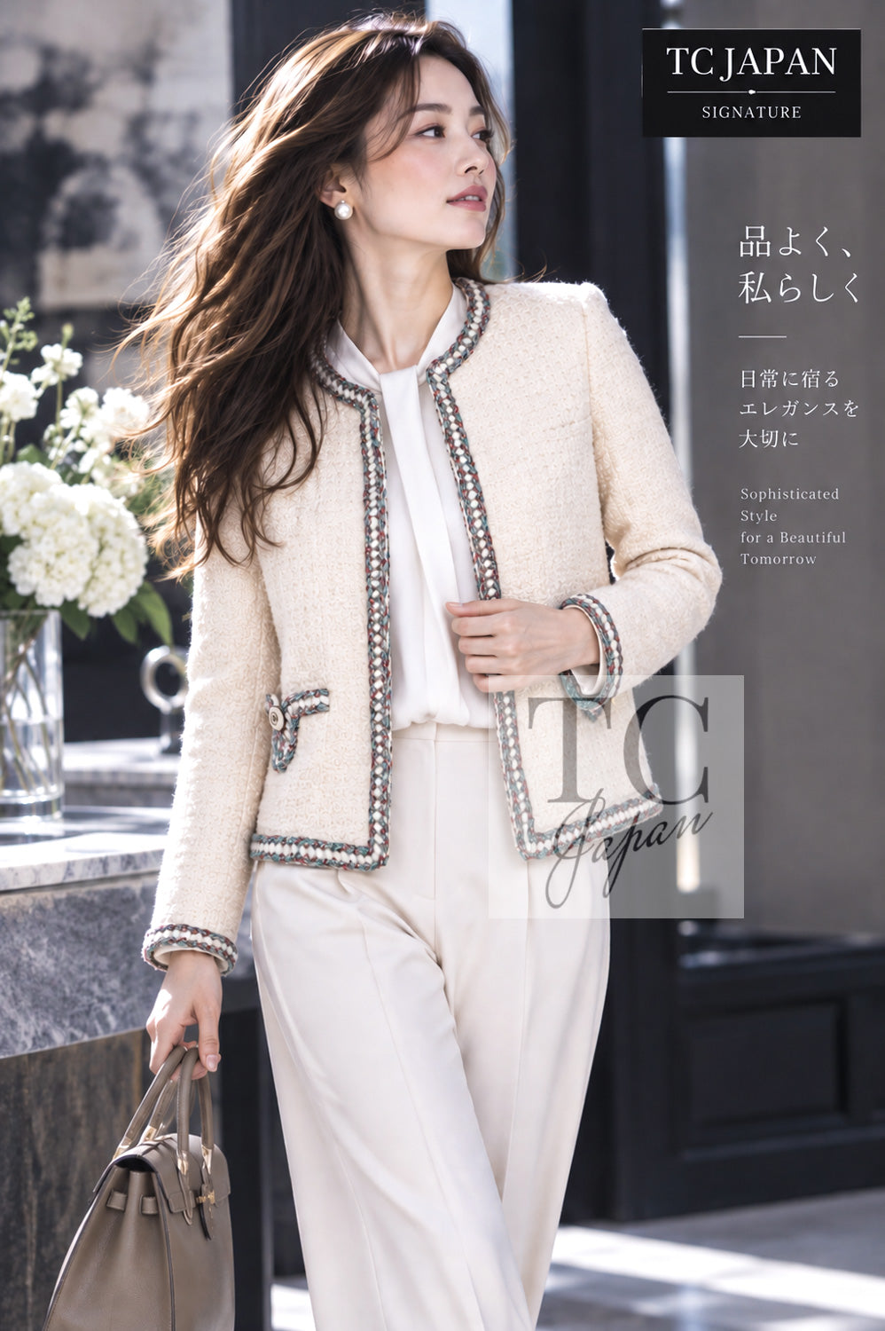 CHANEL Jacket 20C Ivory Orange CC Button Cotton Tweed 42 | INT