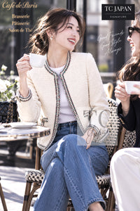 CHANEL Jacket 20C Ivory Orange CC Button Cotton Tweed 42 | INT