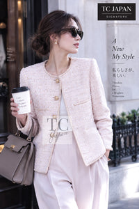 CHANEL Jacket 10S Pale Beige Pink Ivory Cotton Tweed 34 36 42 | TW