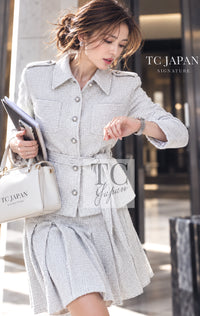 CHANEL Jacket Skirt Set 16S Light Gray Ribbon Tweed 38 | TW