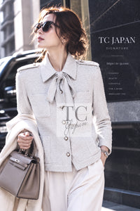 CHANEL Jacket Skirt Set 16S Light Gray Ribbon Tweed 38 | TW