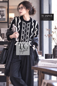 CHANEL Cardigan 18PF Navy Ivory Wool Cashmere Knit 36 38 | INT