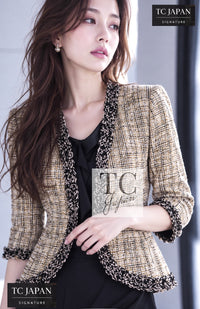 CHANEL Jacket 03S Beige Cotton Ruffled Floral Trim Tweed 36 38 | INT