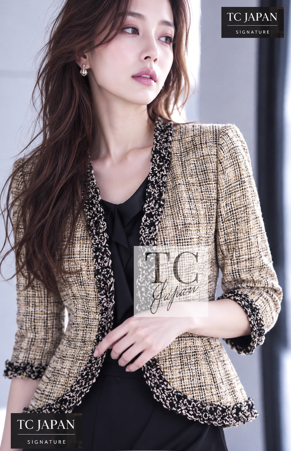 CHANEL Jacket 03S Beige Cotton Ruffled Floral Trim Tweed 36 38 | INT