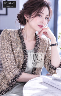 CHANEL Jacket 03S Beige Cotton Ruffled Floral Trim Tweed 36 38 | INT