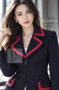 CHANEL 97A Vintage Navy Red Trim Wool Zipup Jacket Coat 36 38 11