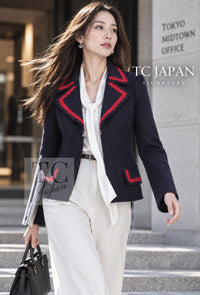 CHANEL 97A Vintage Navy Red Trim Wool Zipup Jacket Coat 36 38 12