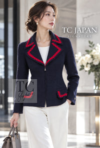 CHANEL 97A Vintage Navy Red Trim Wool Zipup Jacket Coat 36 38 13
