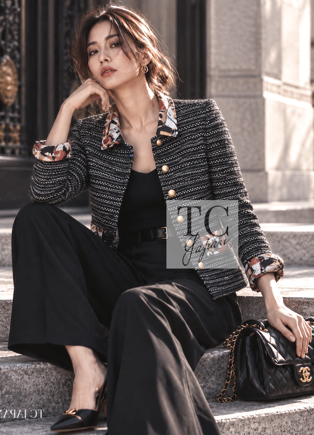 CHANEL 05S Black Brown Beige Cotton Tweed Jacket 40 13
