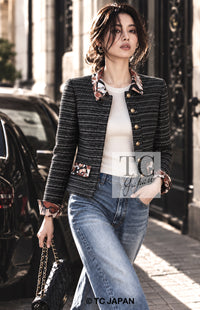 CHANEL 05S Black Brown Beige Cotton Tweed Jacket 40 5