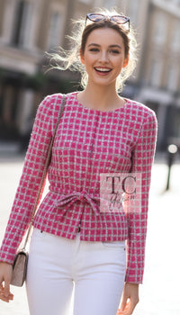 CHANEL 14S Pink White Belt Cotton Tweed Jacket 34 14