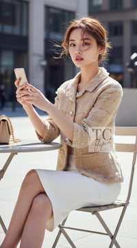 シャネル ジャケット CHANEL 12S キャメル ベージュ オーガンジー 36 42 44