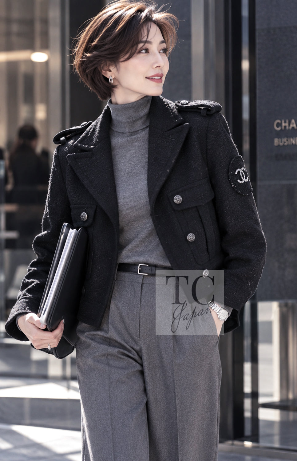 CHANEL Jacket Coat 12A Black CC Logo Riders Blouson Wool 34 36 38 40 | UK