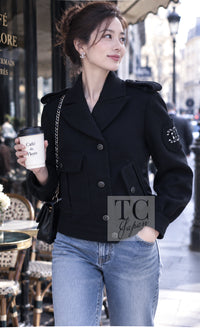 CHANEL Jacket Coat 12A Black CC Logo Riders Blouson Wool 34 36 38 40 | UK