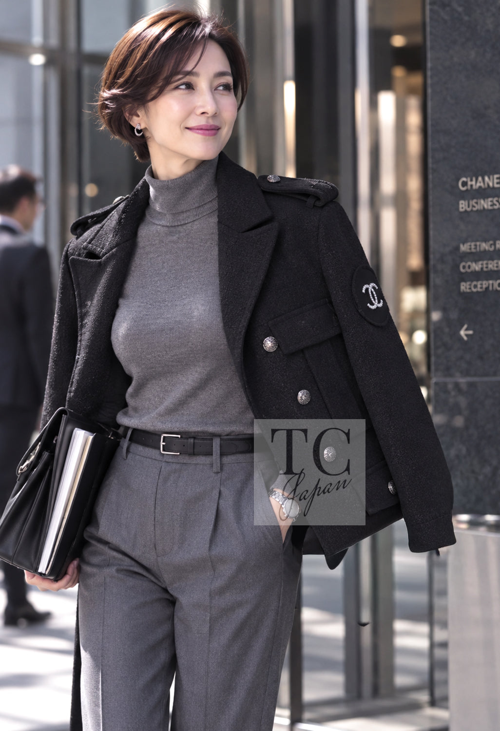 CHANEL Jacket Coat 12A Black CC Logo Riders Blouson Wool 34 36 38 40 | UK