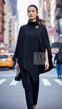CHANEL Coat 11PF Black Stand Collar Wool Cashmere Gripox Button 38 | INT