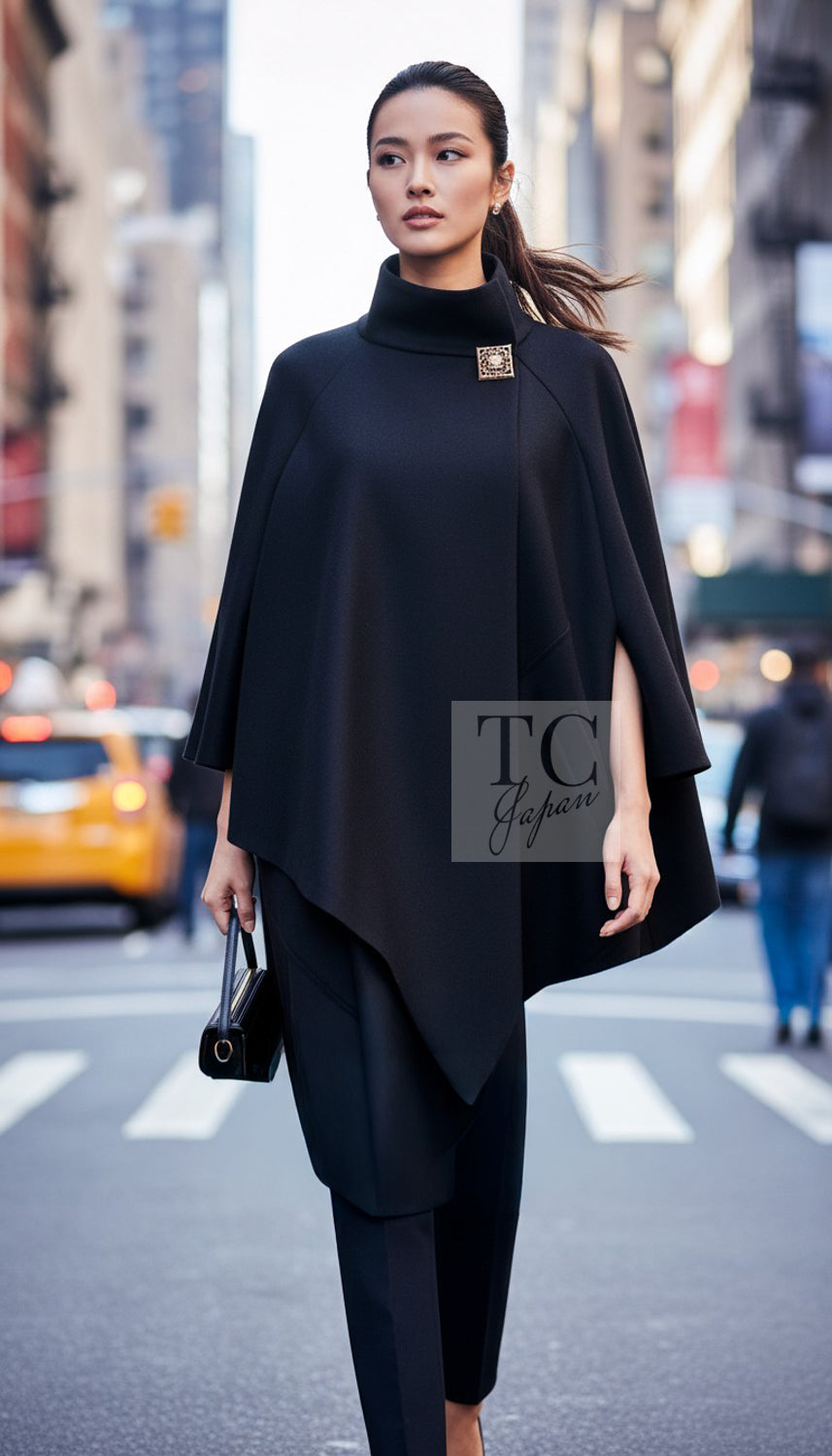 CHANEL Coat 11PF Black Stand Collar Wool Cashmere Gripox Button 38 | INT