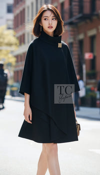 CHANEL Coat 11PF Black Stand Collar Wool Cashmere Gripox Button 38 | INT