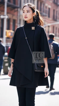 CHANEL Coat 11PF Black Stand Collar Wool Cashmere Gripox Button 38 | INT