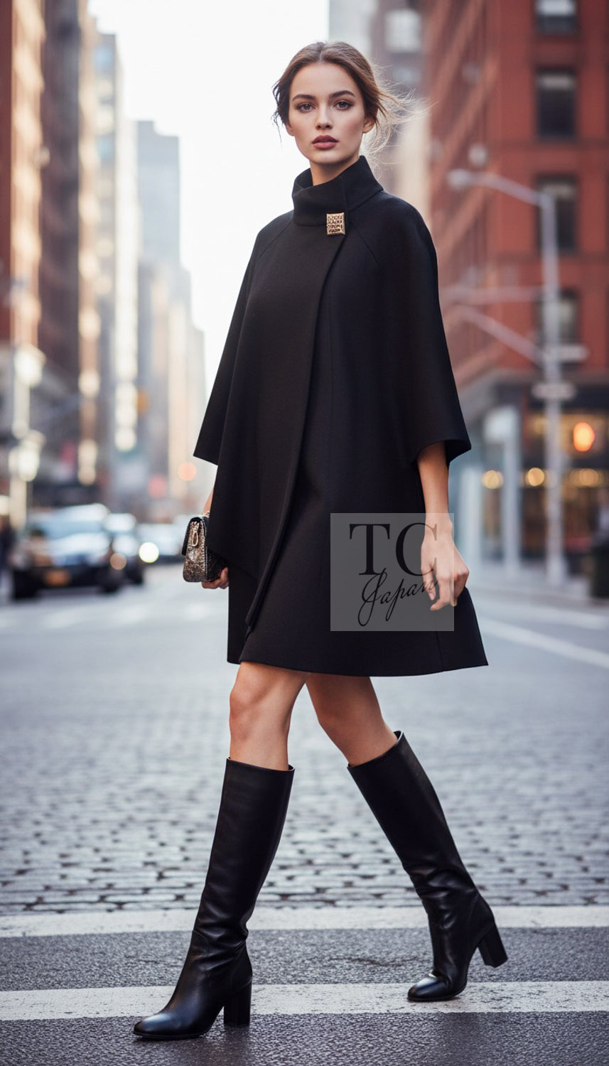 CHANEL Coat 11PF Black Stand Collar Wool Cashmere Gripox Button 38 | INT