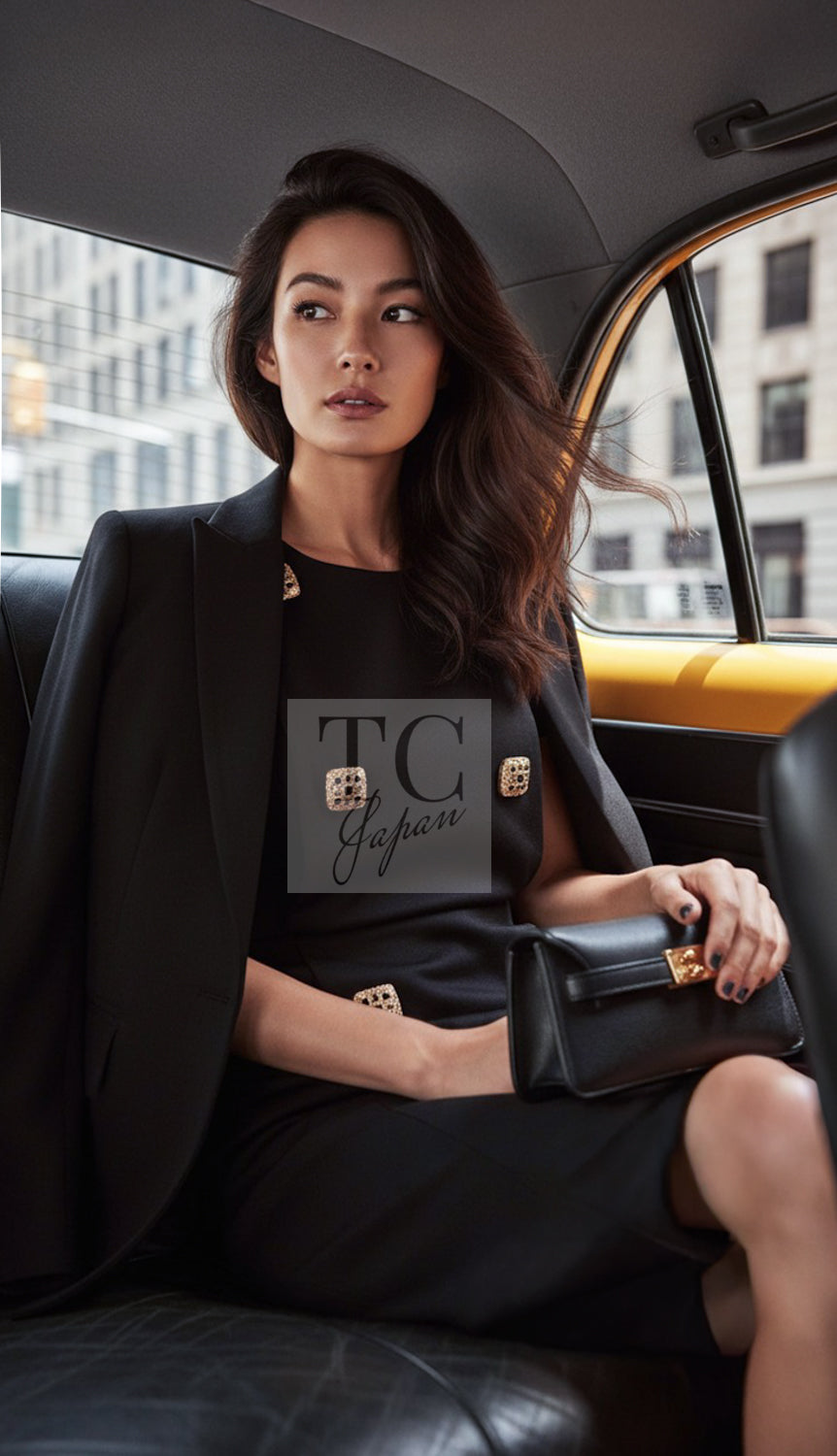 CHANEL Dress 11PF Black Wool Gripox Jewel Buttons 34 | TW