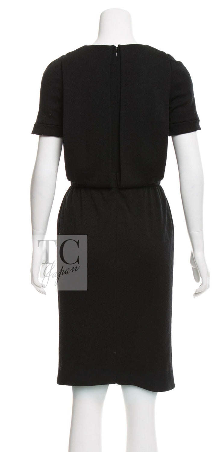 CHANEL Dress 11PF Black Wool Gripox Jewel Buttons 34 | TW