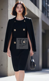 CHANEL Dress 11PF Black Wool Gripox Jewel Buttons 34 | TW
