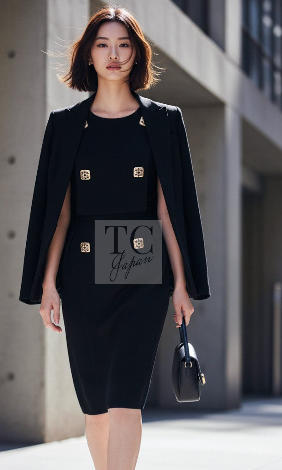 CHANEL Dress 11PF Black Wool Gripox Jewel Buttons 34 | TW
