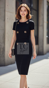 CHANEL Dress 11PF Black Wool Gripox Jewel Buttons 34 | TW
