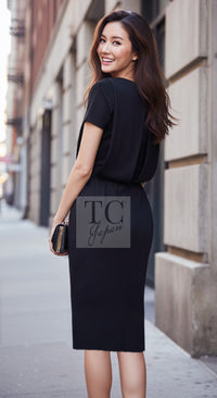 CHANEL Dress 11PF Black Wool Gripox Jewel Buttons 34 | TW