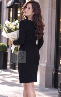 CHANEL Dress 12A Black Wool Cashmere Lambskin Pocket Leather 36 | UK