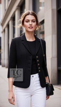 CHANEL Jacket 07S Black CC Logo Button Wool Silk Tweed 34 36 | TW