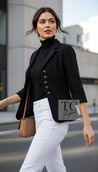 CHANEL Jacket 07S Black CC Logo Button Wool Silk Tweed 34 36 | TW
