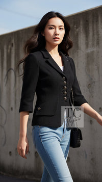 CHANEL Jacket 07S Black CC Logo Button Wool Silk Tweed 34 36 | TW