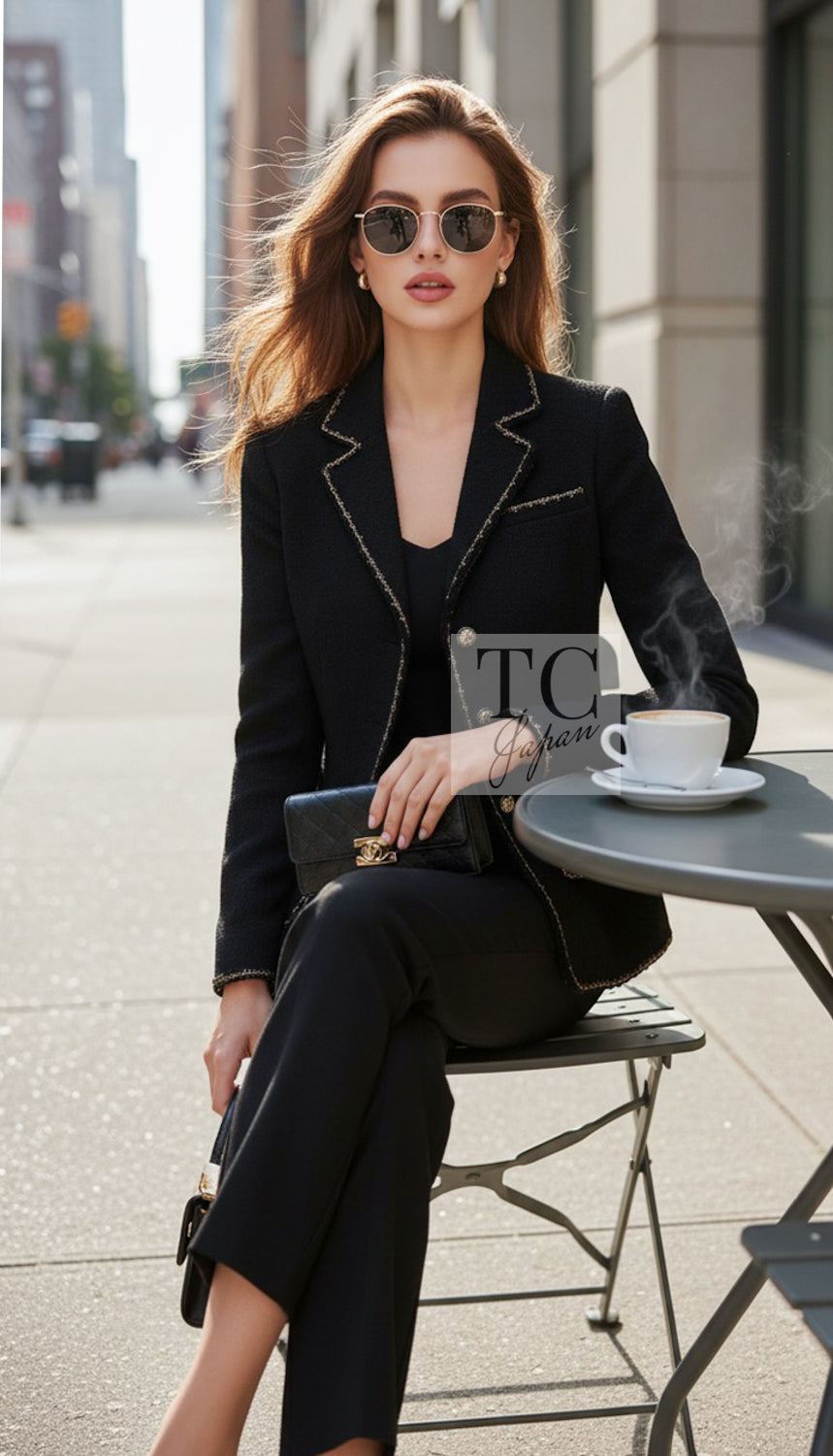 CHANEL Jacket 10C Black Gold Line Trim Wool 34 | TW