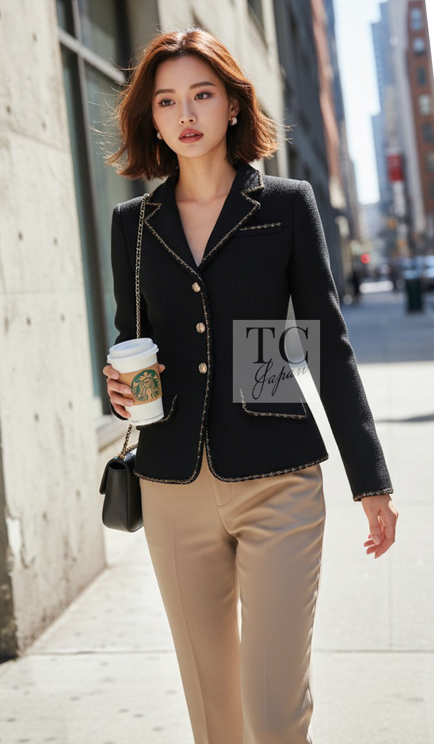 CHANEL Jacket 10C Black Gold Line Trim Wool 34 | TW