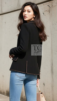 CHANEL Jacket 10C Black Gold Line Trim Wool 34 | TW