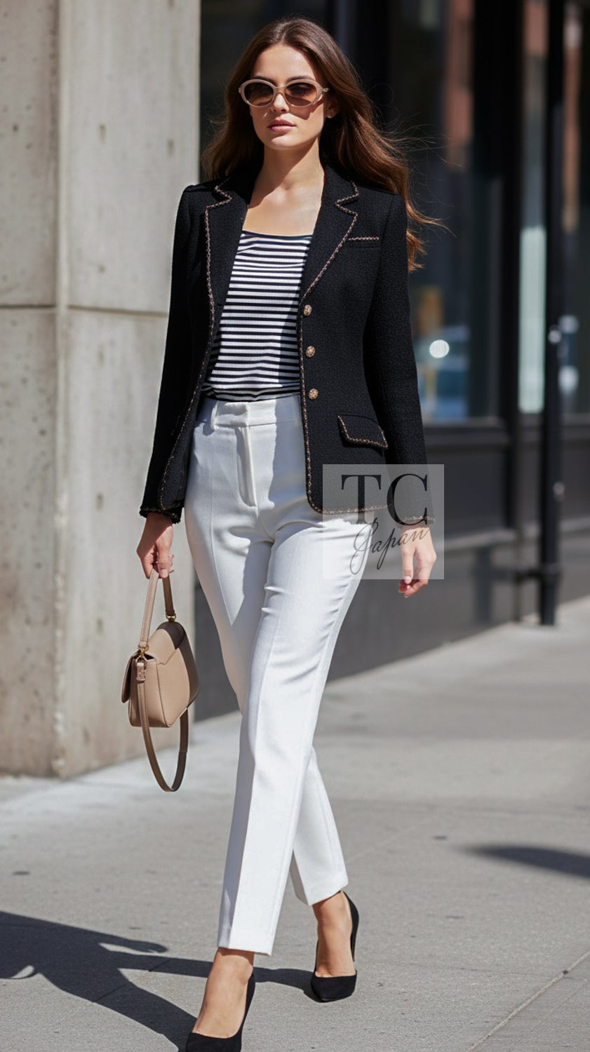 CHANEL Jacket 10C Black Gold Line Trim Wool 34 | TW