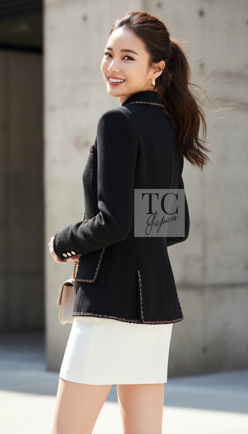CHANEL Jacket 10C Black Gold Line Trim Wool 34 | TW