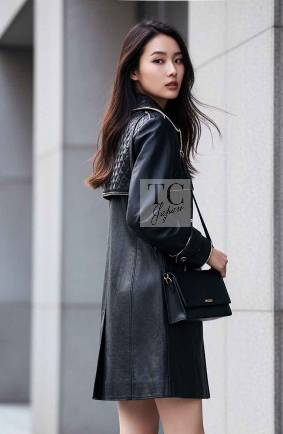 CHANEL Coat 11A Black Lambskin Leather Double 36 | UK