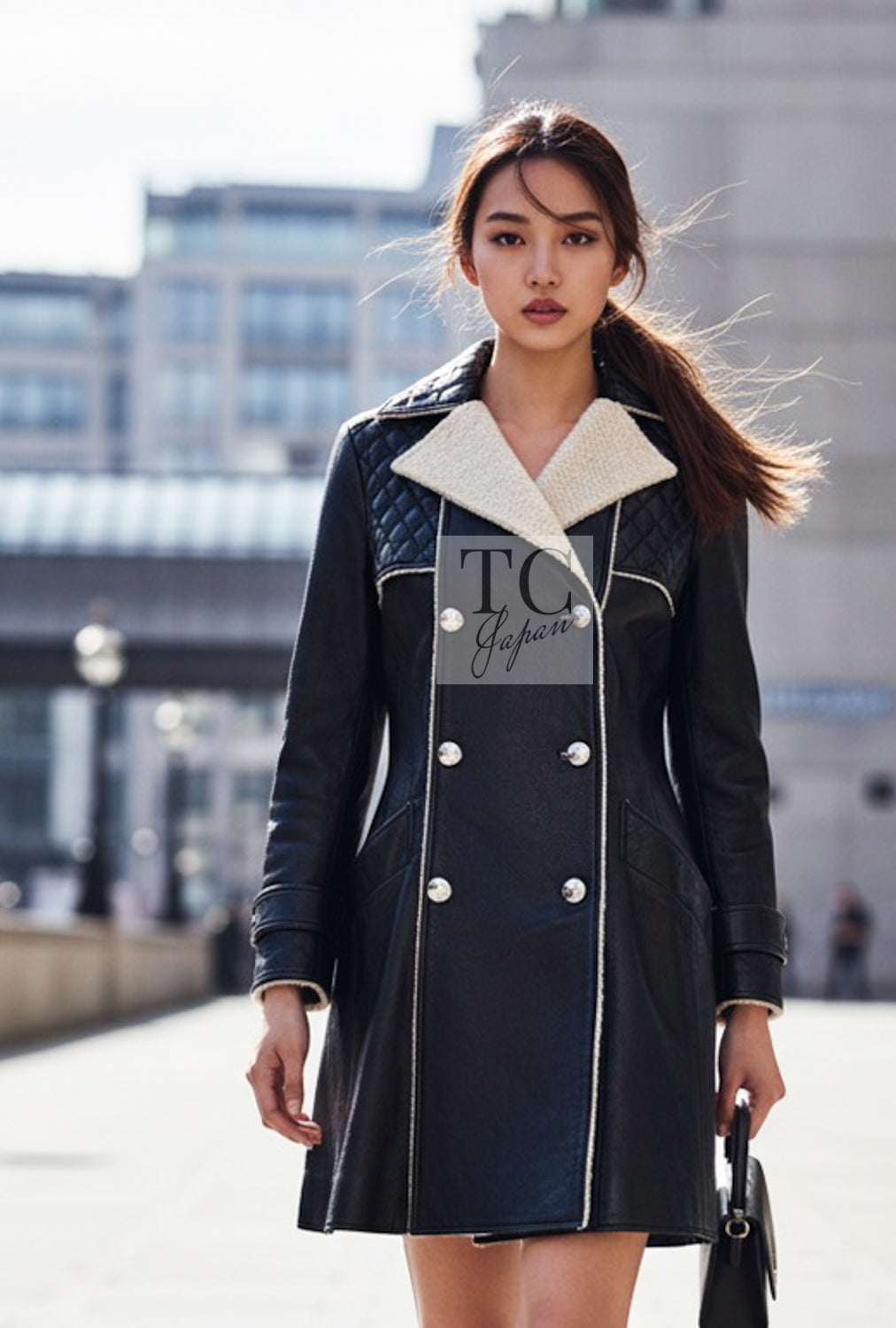 CHANEL Coat 11A Black Lambskin Leather Double 36 | UK