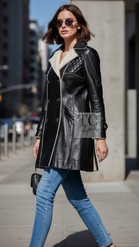 CHANEL Coat 11A Black Lambskin Leather Double 36 | UK