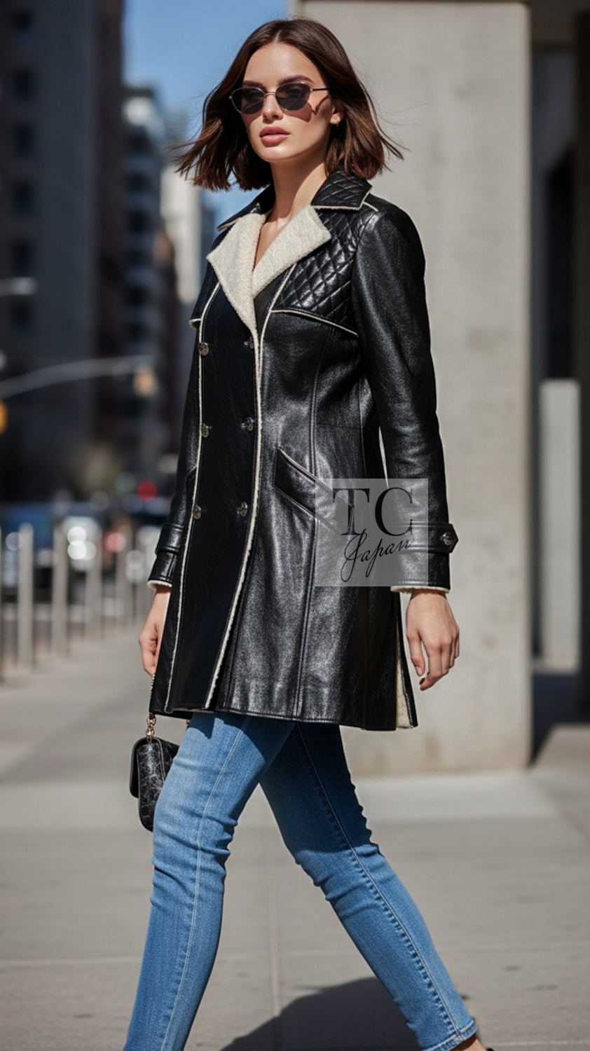 CHANEL Coat 11A Black Lambskin Leather Double 36 | UK