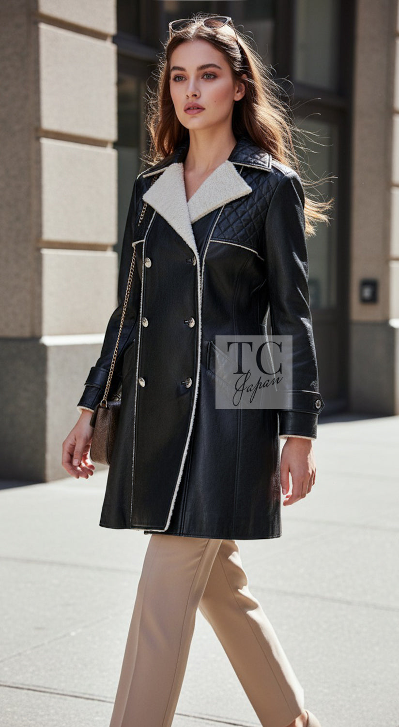 CHANEL Coat 11A Black Lambskin Leather Double 36 | UK
